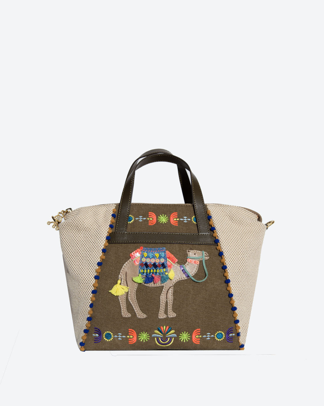 CAMELA: Embroidered Small Zipper Shopper