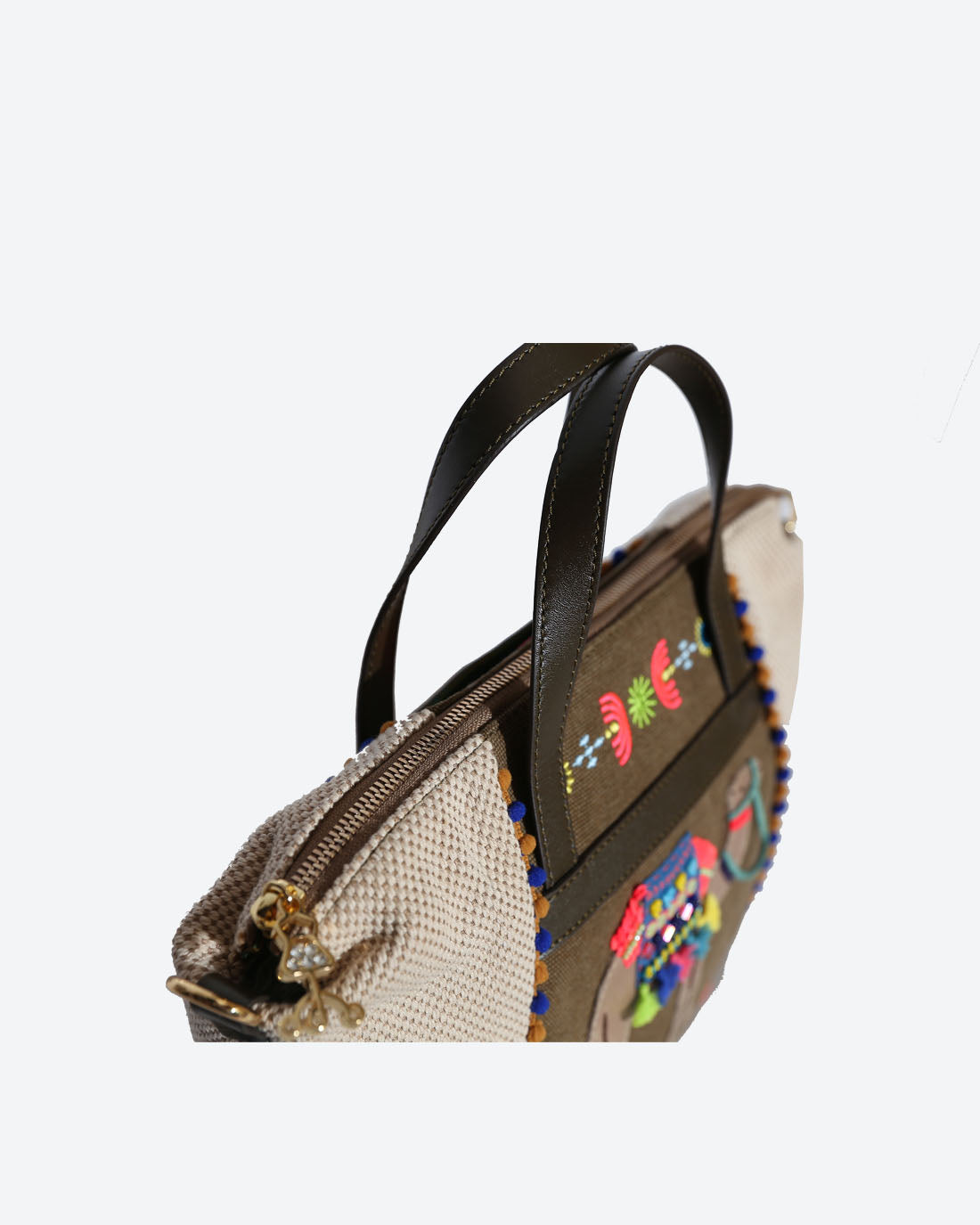 CAMELA: Embroidered Small Zipper Shopper