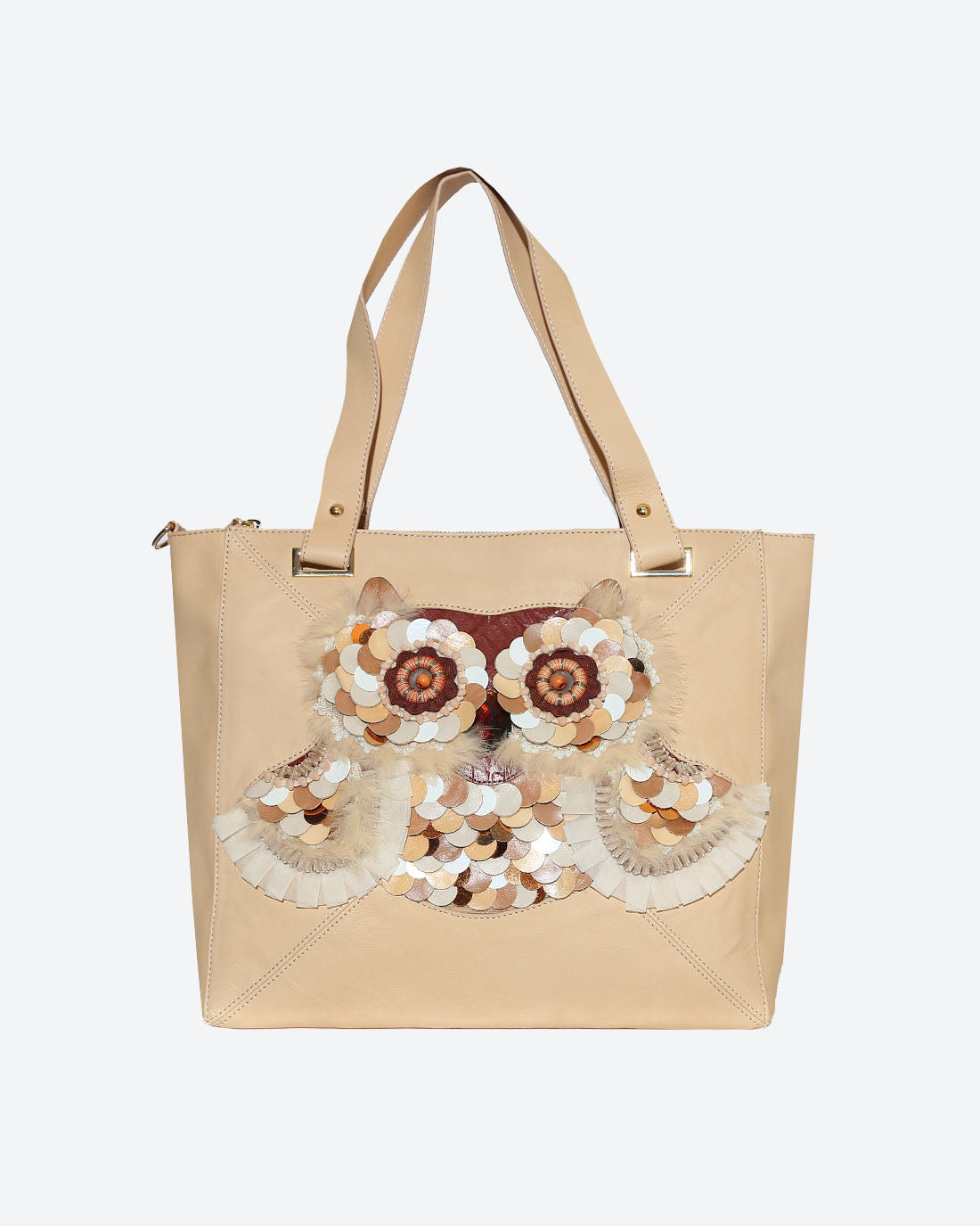 OWL Leather Applique Tote Bag