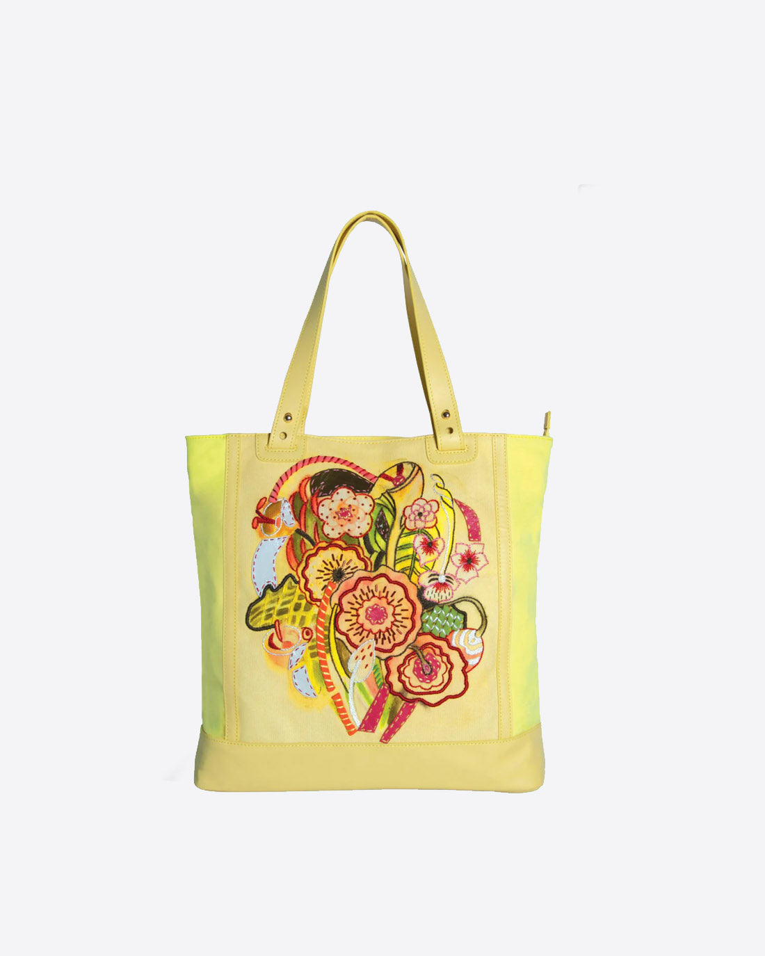 Flower Illustration Canvas Tote Bag (Yellow / Blue / Olive