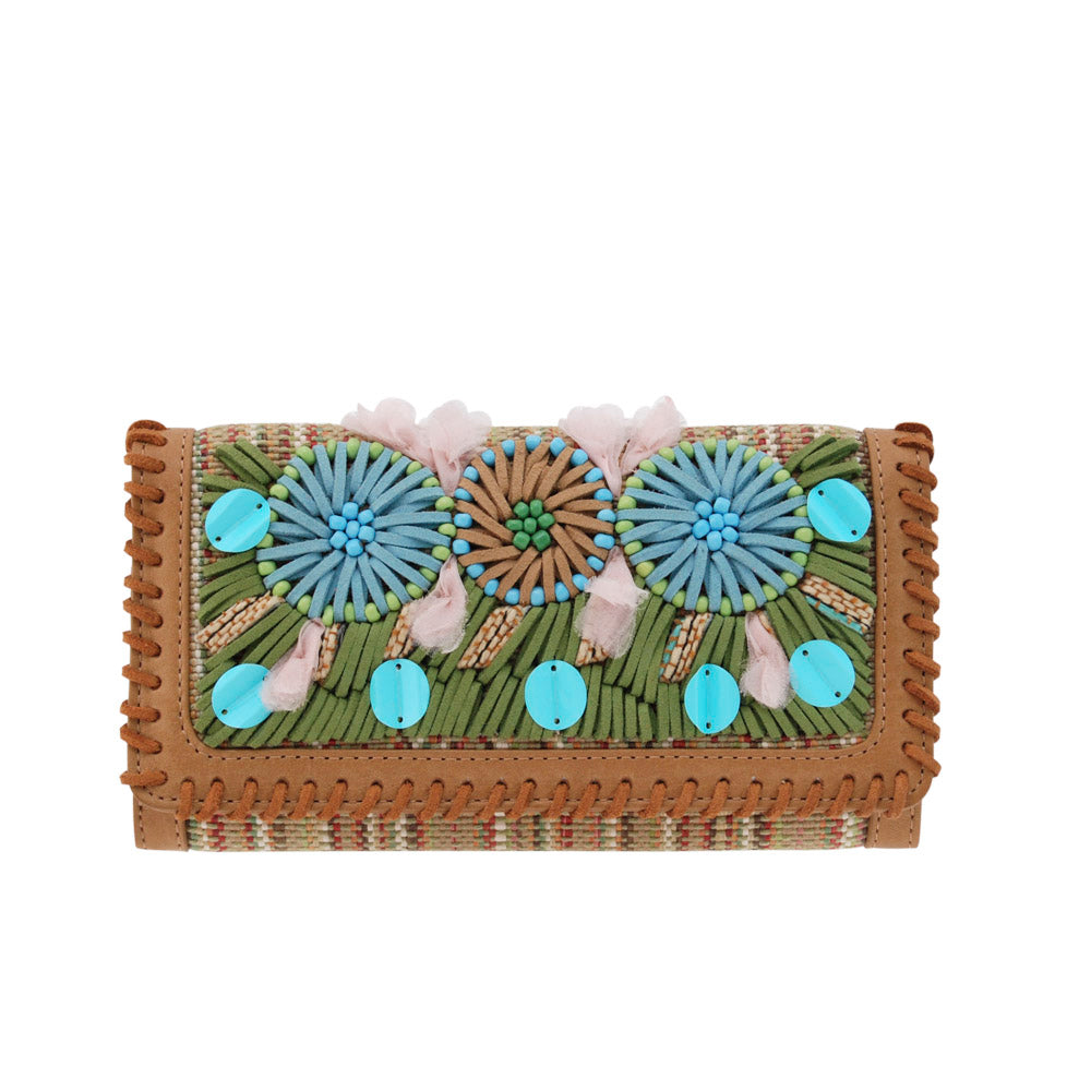 GERANIUM: Leather Embroidered Wallet