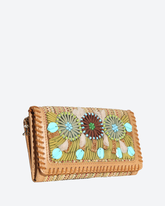 GERANIUM: Leather Embroidered Wallet
