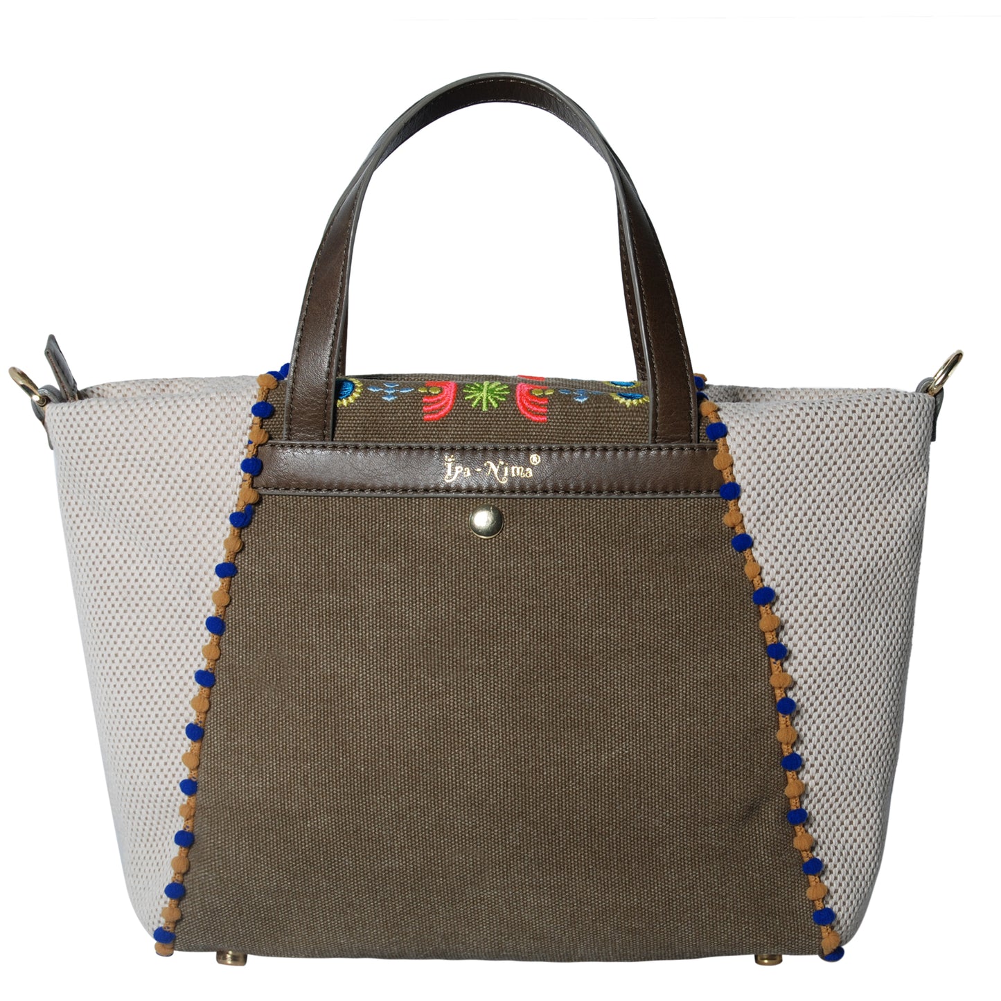 CAMELA: Embroidered Small Zipper Shopper