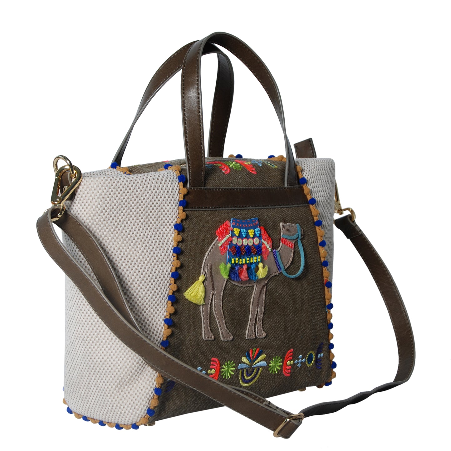 CAMELA: Embroidered Small Zipper Shopper